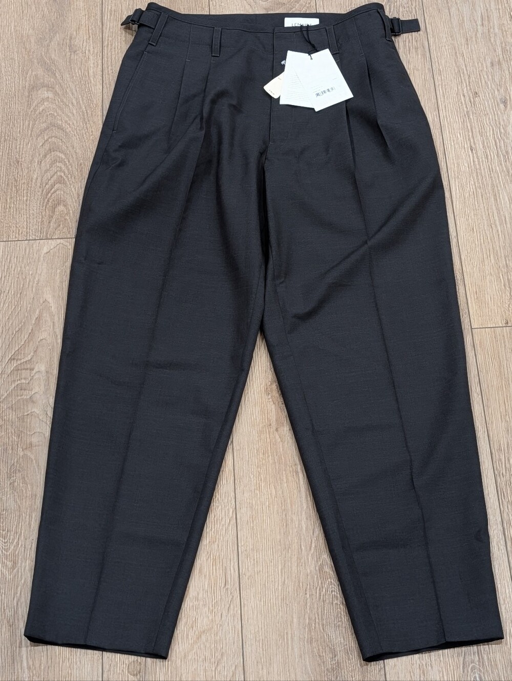 $890 Mens LEMAIRE Tropical Polyester/Wool Pleated Tailored Pants Coal 48 US 32